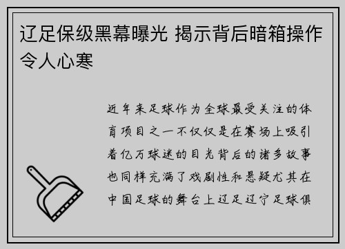 辽足保级黑幕曝光 揭示背后暗箱操作令人心寒 辽足保级黑幕曝光 揭示背后暗箱操作令人心寒