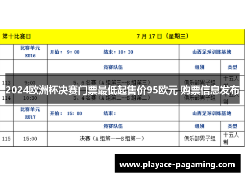 2024欧洲杯决赛门票最低起售价95欧元 购票信息发布